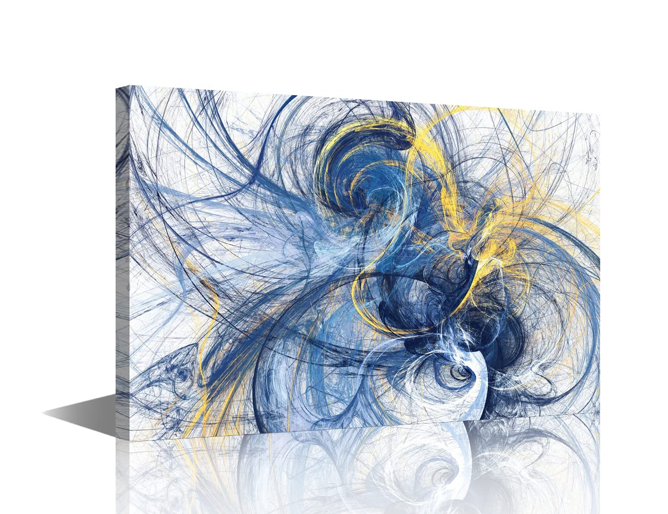Abstract Blue and Yellow Color Artistic Pattern Canvas Wall Art Modern Futuristic Dynamic Painting Minimalist Art Framed Print Ready to Hang for Living Room Bedroom Bathroom Home Wall Decor 8x12inch — image 1