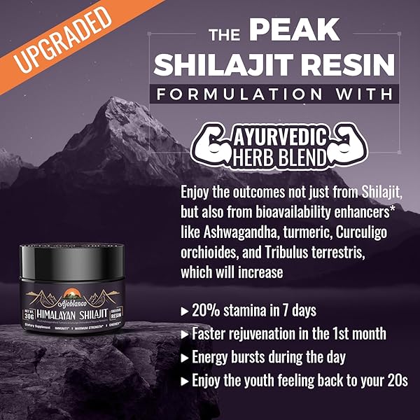 AJOBLANCO 600MG SHILAJIT PURE HIMALAYAN ORGANIC SHILAJIT RESIN – HIMALAYAN SHILAJIT RESIN WITH ORGANIC AYURVEDIC BLEND IN HIGH POTENCY FOR ENERGY, STRENGTH & IMMUNITY, 30 GRAMS