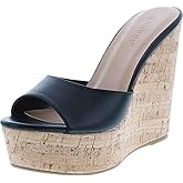 BAMBOO Women's Clear Band Platform Wedge Slide