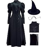 Pmnoyal Elphaba Costume Women Adult West Bad Witch Cosplay Hat Glasses Wizard Cosplay Movie Halloween Black Deluxe Dress