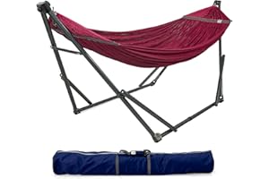 Tranquillo Adjustable Hammock Stand, Collapsible Camping Hammock and Stand, 600 lbs Capacity Double Hammock Stand for 2 Persons, Foldable Sturdy Noiseless Stand for Active Life Carry Bag Included, Red