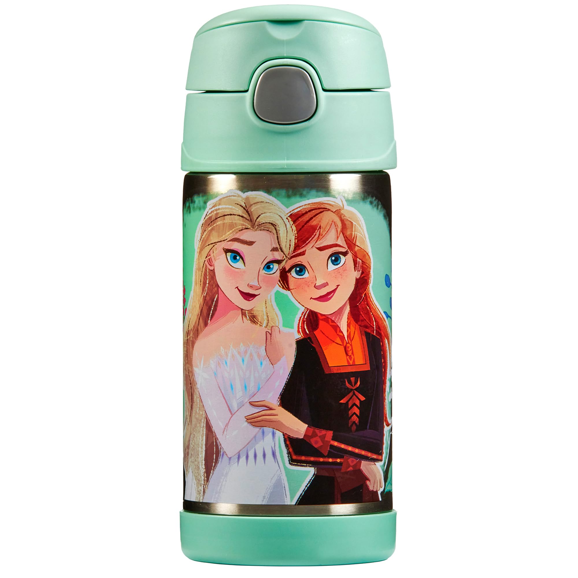 Thermos - Frozen Water Bottle (355ml) - BPA Free, Stainless Steel, Spill Proof, Pop-Up Straw, Disney Kids Flask with Personalised Name Labels & Carry Handle for 12-Hour Cold Drinks