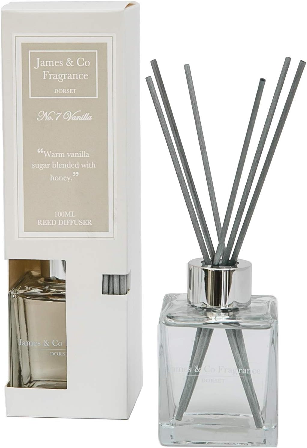 James & Co No.7 Vanilla (Sweet Vanilla) 100ml Home Fragrance Reed Diffuser Set, White, 100 ml (Pack of 1)