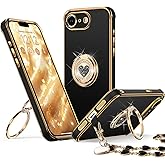 XYZ for iPhone 16E Case with Stand, Phone Case with Double Ring Kickstand, Women Girls Cute Love-Heart Bling Luxury Protective Phone Cover for iPhone SE 4, Black
