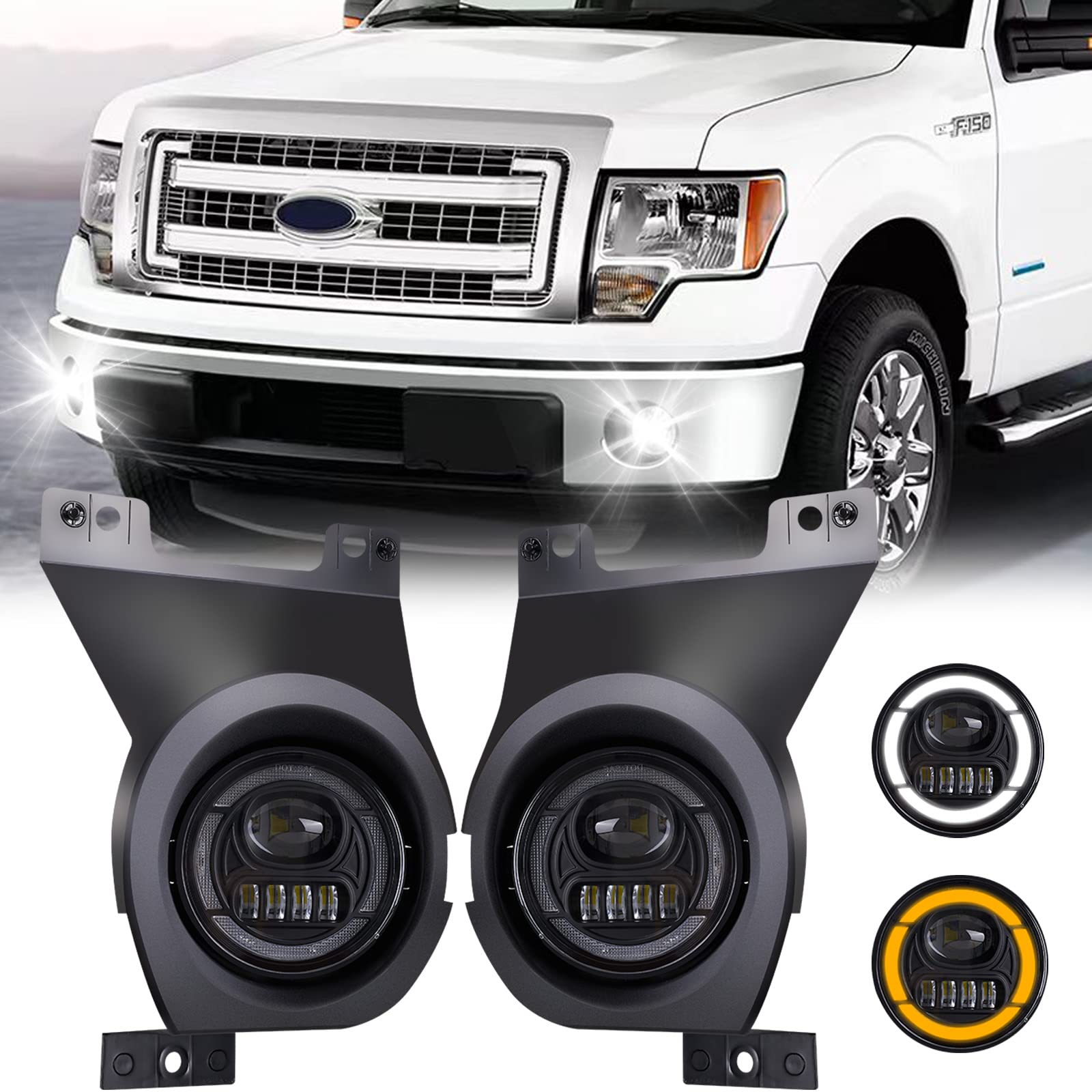 Photo 1 of LED Fog Lights with DRL/Turn Signal Compatible with 2011 2012 2013 2014 Ford F150 Bumper Driving Fog Lamp Assembly Replacement DOT Approved?1 Pair?