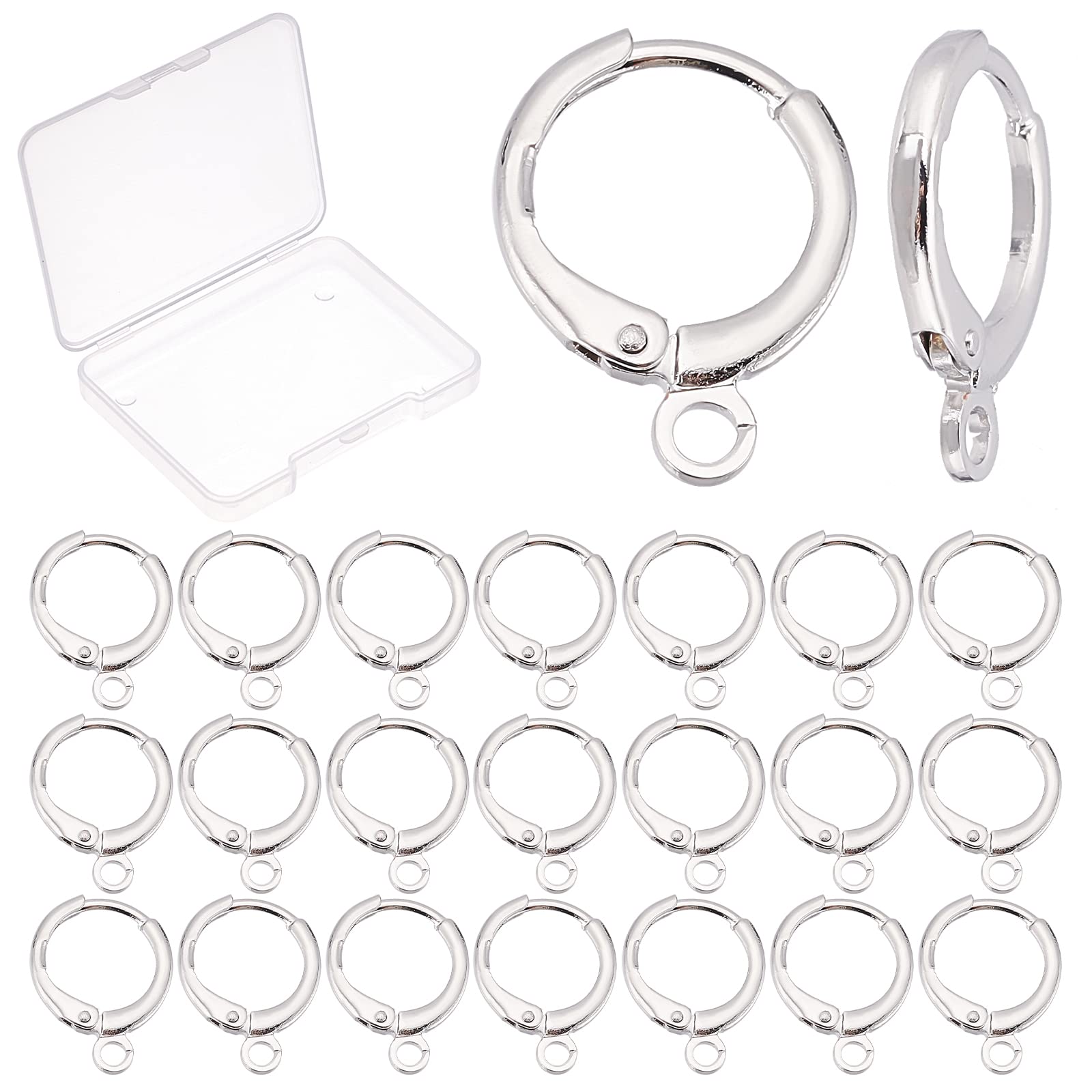 Photo 1 of CREATCABIN 1 Box 50pcs Leverback Earring Hooks Round Silver Real Platinum Plated Brass Earwire French with Horizontal Open Loop Ear Wire for Women Dangle Jewelry Making DIY Supplies Findings