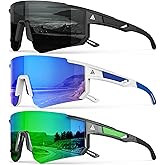 QALLY Polarized Sports Sunglasses for Men, UV400 Protection Mens Sunglasses Wrap Around Sun Glasses for Cycling Running