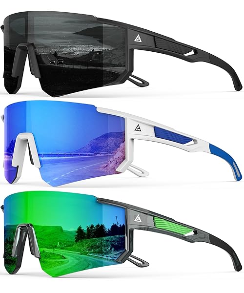 QALLY Polarized Sports Sunglasses for Men, UV400 Protection Mens Sunglasses Wrap Around Sun Glasses for Cycling Running