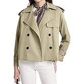 PEHMEA Women's Fall Cropped Trench Coat Double Breasted Casual Trendy Work Office Travel Short Jackets Outerwear with Pocket