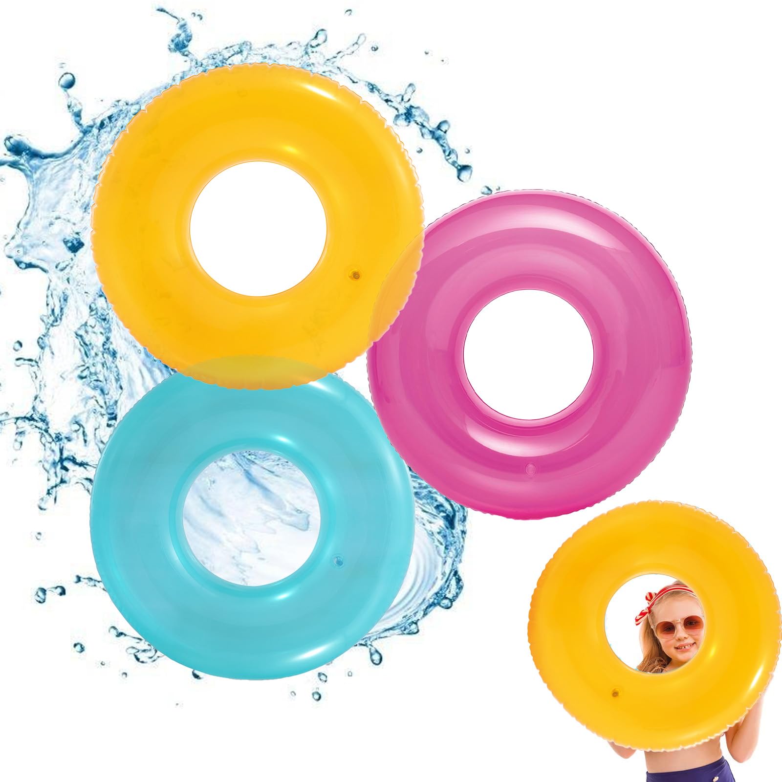 3Pcs Pool Inflatables for you, 23" (58cm) Swimming Dinosaur Unicorn Llama Rubber Ring Pool Floats Swimming Toys for you, Swim Ring with Tails for your Summer Beach Water Party Toys