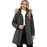 Funlingo Hooded Warm Winter Coat for Women Long Thickened Puffer Casual Quilted Down Jacket Waterproof Padded Parka Dark Grey M
