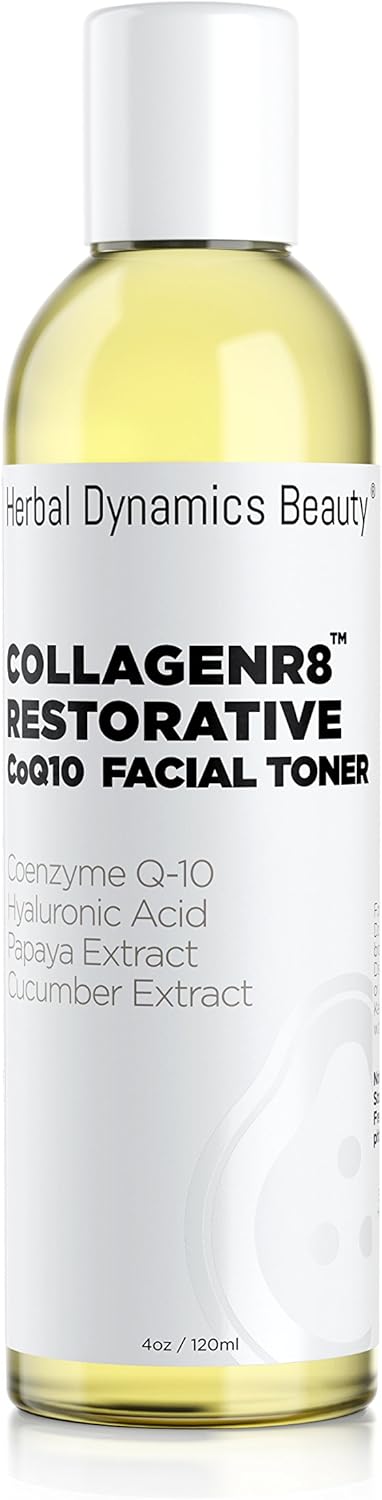 HD Beauty CollagenR8™ Restorative CoQ10 Facial Toner with Hyaluronic Acid, Aloe Vera, Cucumber, Papaya, Chamomile, and Coenzyme Q-10 for Anti-Aging, 4 oz.