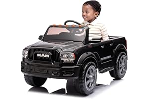 YOFE 12V Ride On Pickup Truck, Licensed Dodge RAM 2500 Electric Toddler Car with Remote, LED Lights, Music, USB, MP3, Bluetooth and Five-Point Safety Harness - Perfect for Kids Aged 3-8 Years Black