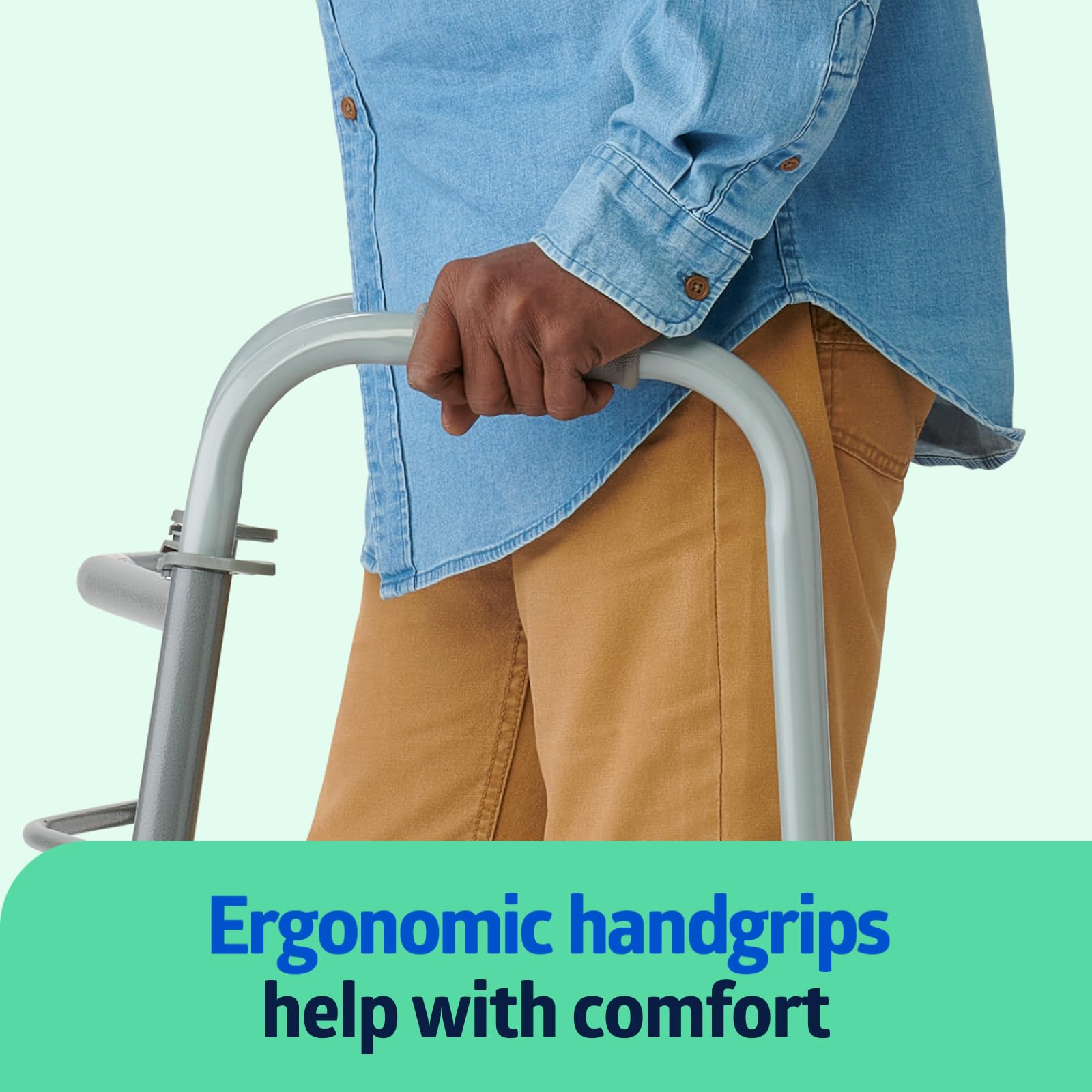 Medline Lightweight Folding Walkers for Seniors, Adults with 5” Wheels, Steel Frame Supports up to 400 lbs.