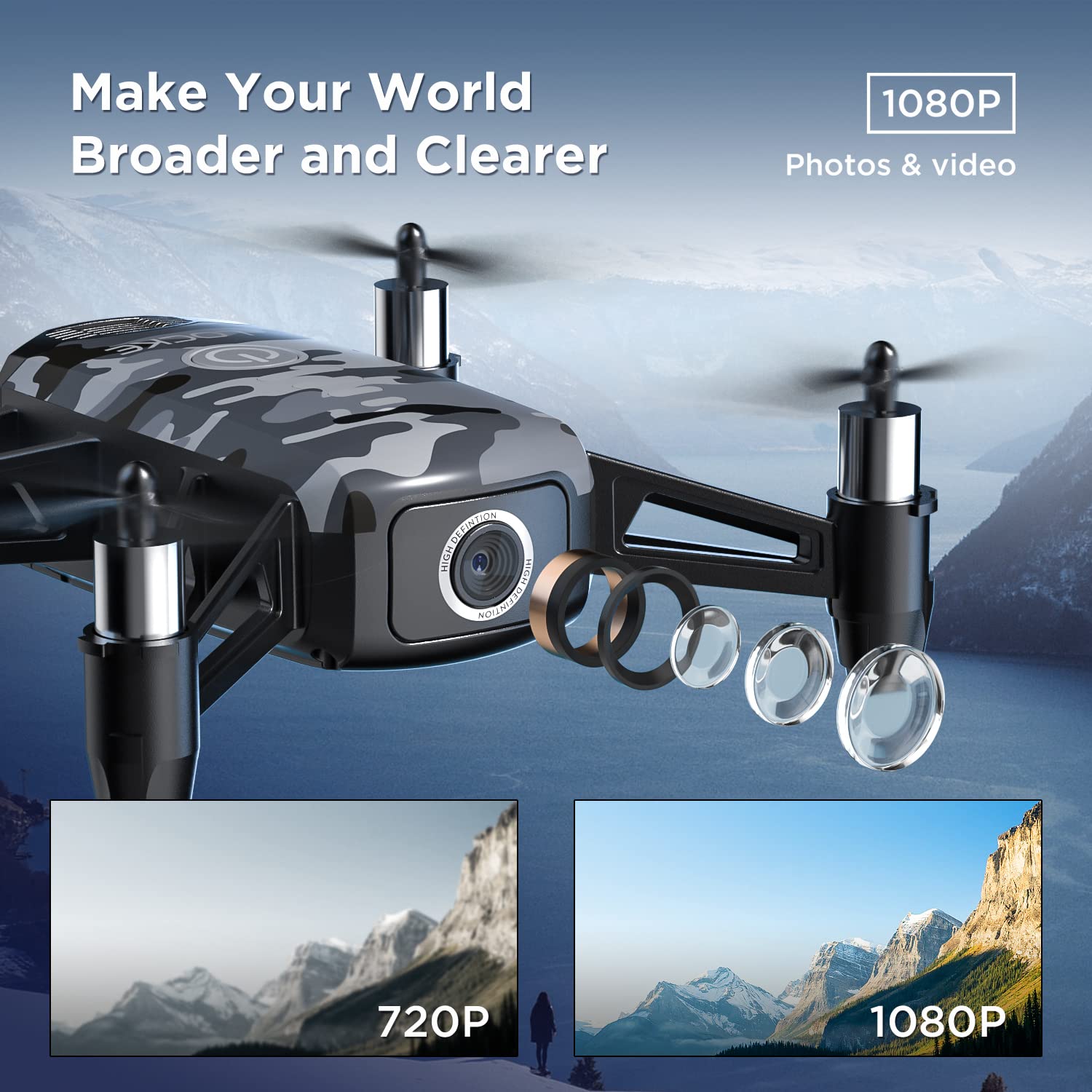 HR DRONE para niños con cámara FPV HD de 1080p, mini quadcopter para ...