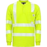 BOCOMAL FR Shirts Hi-Vis High Visibility Reflective Flame Resistant/Fire Retardant Shirt 7oz Men's Safety Shirts