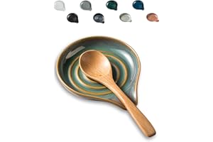 LAUCHUH Spoon Rest for Kitchen Counter,5" Spoon Holder for Kitchen Counter Stove Top Ceramic Spatula Holder for Ladle, Spatula, Spoons or Tongs, Thanksgiving Gifts, Unique Green