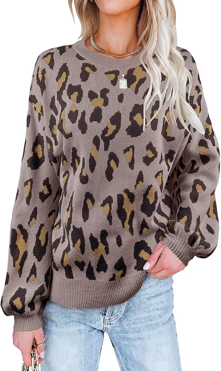 leopard balloon sleeve sweater