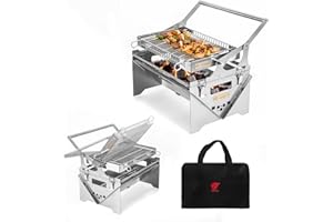 BiggerFire 360° Rotating Barbecue Grill, Stainless Steel Flipping Barbecue Grills, Portable Camping Charcoal BBQ Grill Outdoor, Detachable Portable Charcoal Barbecue Grill for Picnic Yard Party