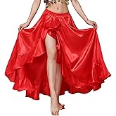 MUNAFIE Belly Dance Skirt Satin Split Side Long Skirts for Women
