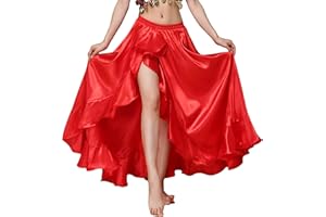 MUNAFIE Belly Dance Skirt Satin Split Side Long Skirts for Women