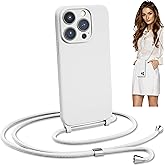 Blaspins Crossbody Lanyard Strap Case for iPhone 14 Pro, Neck Cross Body, Adjustable Holder Removable, Drop Protection Shockproof, Hands-Free Silicone Case 6.1 inch, 150 cm Strap, iP14Pro - White