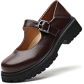 XMM Mary Jane Shoes Platform Chunky Mary Janes for Women Ladies Comfort Leather Round Toe Non-Slip Dressy Casual Cute Girls School Work Shoes