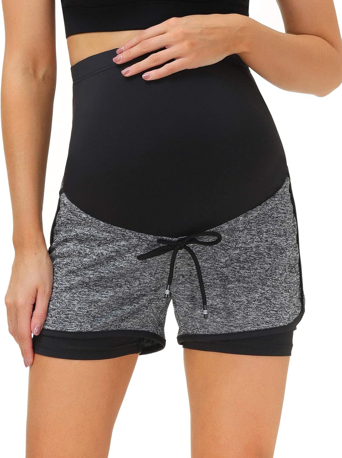 Maacie Maternity Shorts Full Panel Workout Shorts Double Layer Drawstring Waist at  Women’s Clothing store