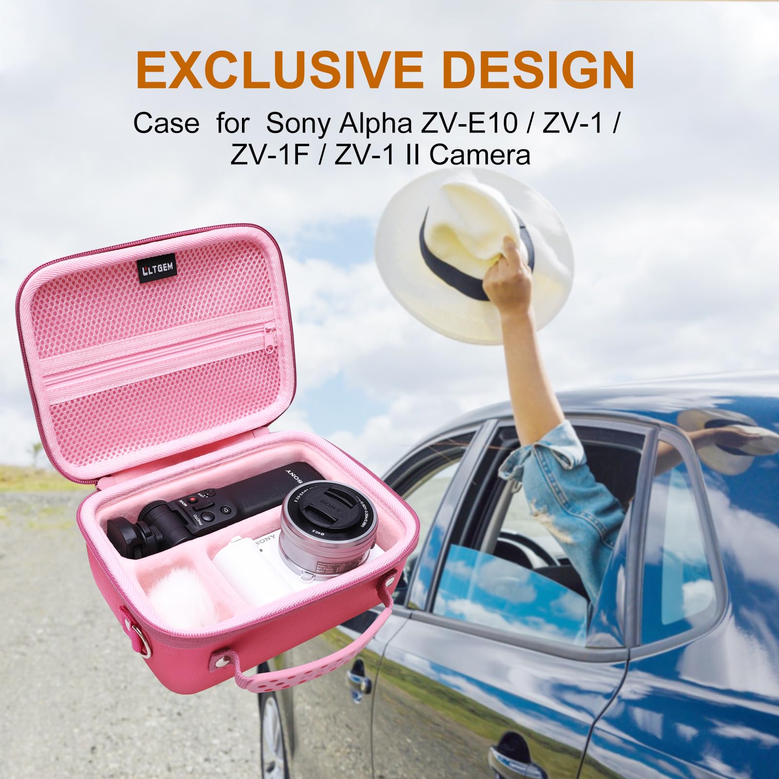 Camera Case Compatible with Sony Alpha ZV-E10 / ZV-1F / ZV-1 / ZV-1 II Vlog Camera with Shoulder Strap by LTGEM, Fits Vlogger Accessory Kit Tripod and Microphone, Magenta+Pink