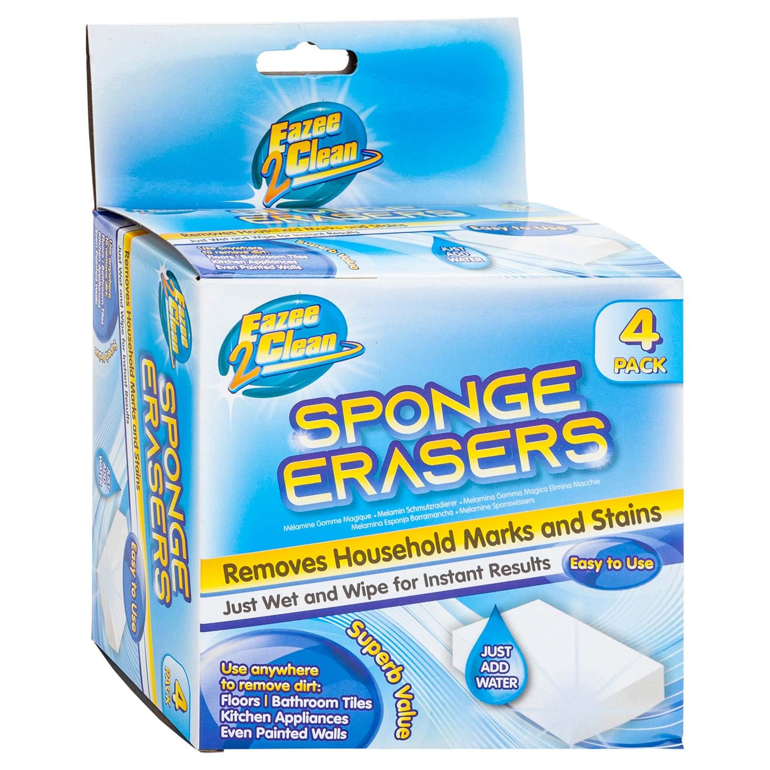 VFM - Magic Eraser Sponges, Cleaning Sponge, Blind Cleaner, Skirting Board Cleaner, Melamine Sponge for Spring Cleaning, Just Wet and Scrub, 4 Pack