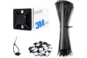 CZXNBI 50 Set Cable Zip Tie Self Adhesive Mounts Kit with 6" Zip Ties, 3/4" Wire Holders Squares, Screws - Sticky Wire Fasteners Cable Clips Management Anchors Organizer