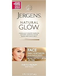 Jergens Natural Glow Oil-Free Daily Moisturizer for Face with Broad Spectrum SPF 20, Fair to Medium Skin Tones, 2 Ounces
