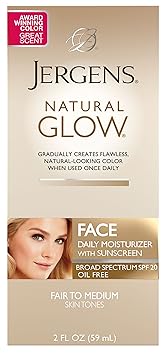 Jergens Glow Face Daily Moisturizer Sunscreen Spf 20, Fair To Med, 2 Ounce