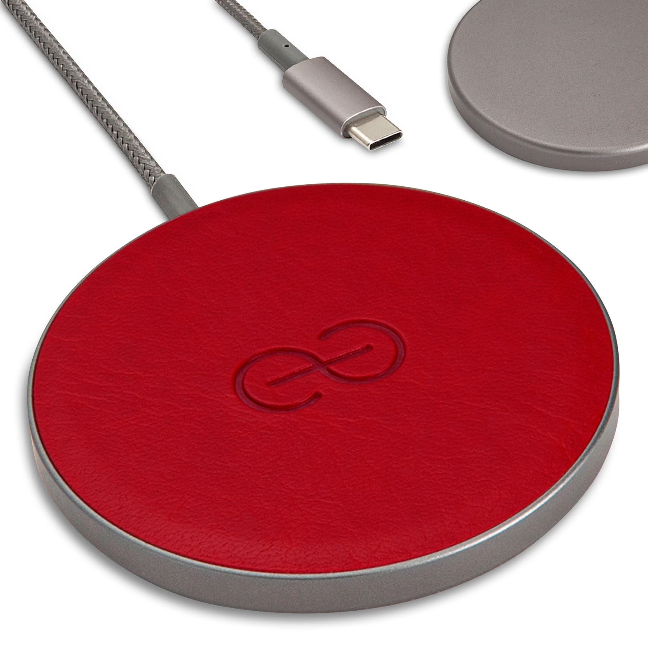 Dreem Empower Magnetic Wireless Charger Pad (Factory Seconds) – Compatible with MagSafe for iPhone 17/16/15/14/13/12 & Qi-Certified Devices – Premium Vegan Leather [RED]