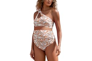 DEBELLY Maternity Swimsuit Cutout One Shoulder Bikini Set 2 Piece Bathing Suits with Adjustable Tie and High Waist Bottom