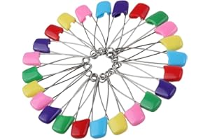 WRESTY Assorted Color 100 Packs 2.2" Baby Infant Child Kids Nappy Cloth Diaper Safety Pins Plastic Head Locking Cloth Safety Pins Clip Holder