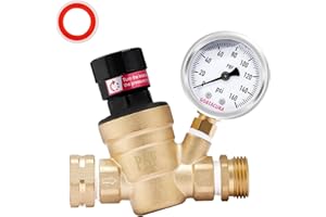GOATACURA RV Water Pressure Regulator, Lead-Free Brass Adjustable Water Pressure Reducer Valve, with Gauge and Inlet Screen F