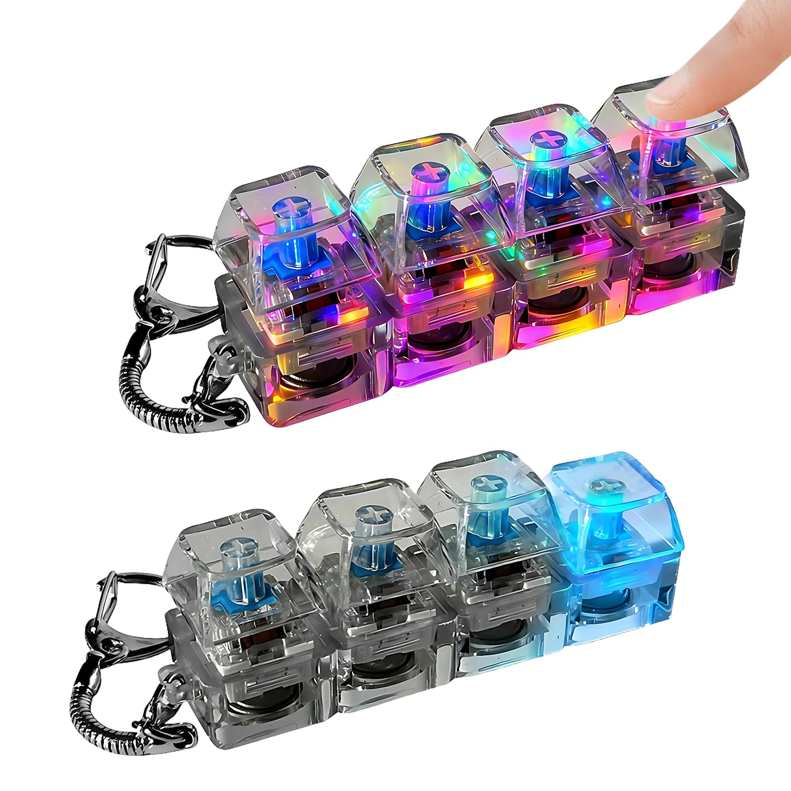 2 Pcs Keyboard Clicker Fidget Toy, Fidget Keyboard Key chain, Interactive Light Display, Stress Relief Clicker, for All Ages