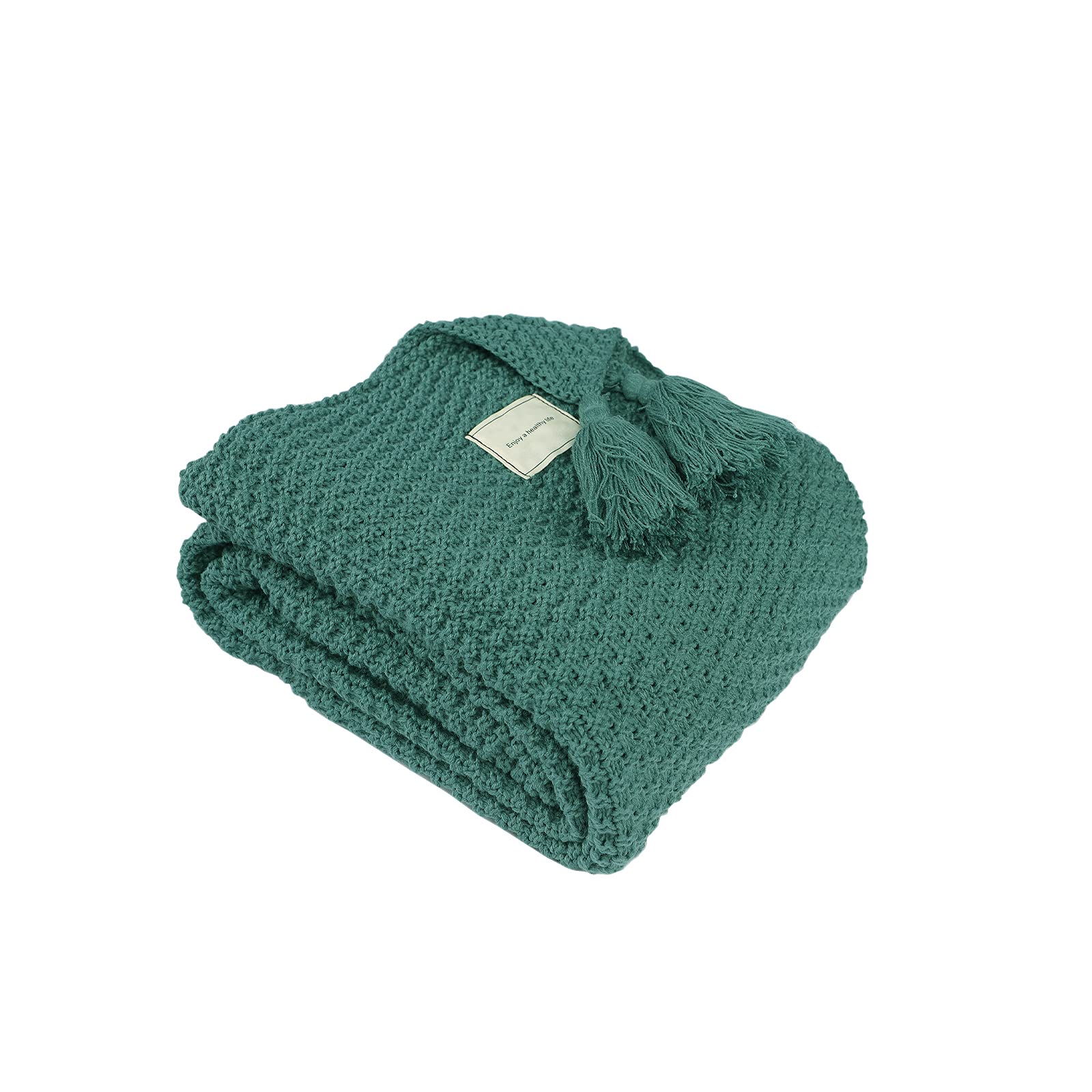 Moonlove Original Knitted Sofa Blanket Throw Cozy Bed Throw Blanket With Tassel Poms Poms for Office Chair Couch Sofa Conditioning Room, 110x150cm, Green