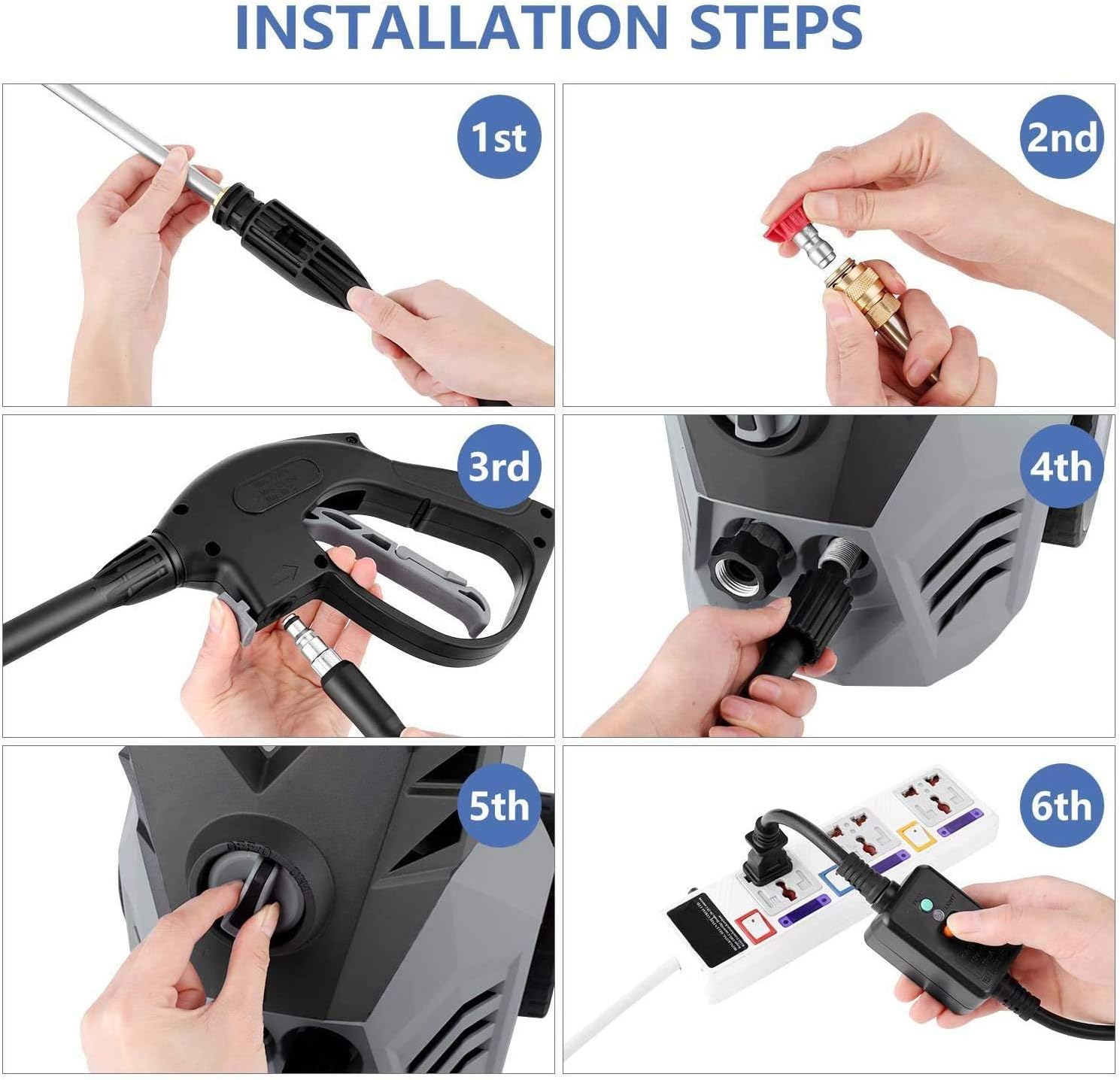 Electric Pressure Washer 3500 PSI Max 2.6GPM 1800W High Power Washer with 5 Nozzles Adjustable, 32ft Cable, Detergent Tank, Spray Gun, Pressure Washer Gray for Car/Garden/Home/Driveways [US Stock] : Garden & Outdoor