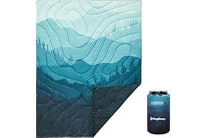 KingCamp Ultralight Camping Blanket, Packable Down Alternative Puffy Printed Wearable Blanket with Snap Buttons & Corner Loops Weatherproof Quilt for Outdoor Travel Stadium (79"L x 57”W, CYAN)