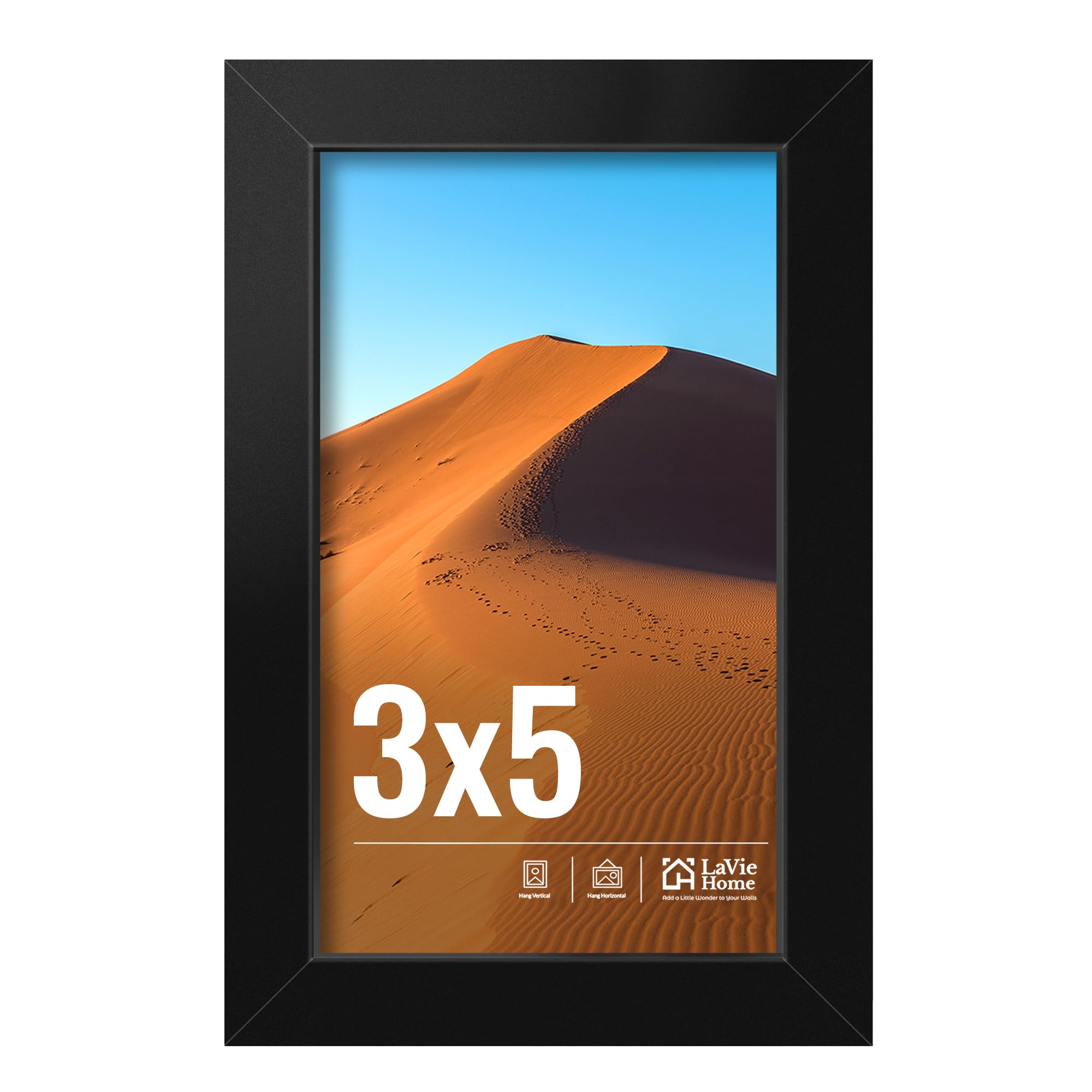 Photo 1 of LaVie Home 3x5 Picture Frame for Wall Display, 3x5 Black Picture Frame with HD Plexiglas, 3 x 5 Frame 1 Pack, Display Frame for Vertical or Horizontal, Classic Collection