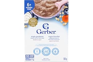 GERBER Triple Goodness Blueberry Yogurt Baby Cereal, 6 Months+, Promotes Gut Wellness, Fibre-rich Ingredients, Probiotic B. l