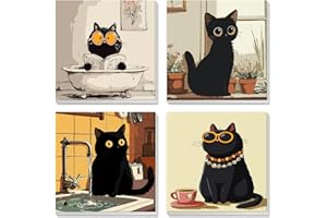 NEWENMO Lot de 4 peintures par numéros pour enfants avec cadre en bois, chat amusant pour enfants de 8 à 12 ans, peinture à l