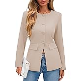 Lazysmile Blazers for Women Long Sleeve Crewneck Button Down Suit Jackets Work Office Business Casual Outfits with Pockets