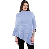 SAOL Wool Blend Poncho for Ladies with Buttons V-Neck Adjustuble Shawl Scarf
