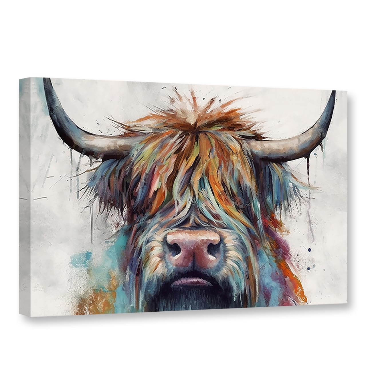CCWACPP Highland Cattle Canvas Wall Art Abstract Animal Pictures Wall Decor Colorful Cow Painting Print Rustic Farmhouse Decor Frame (Highland Cattle - 1, 20x30inch (50x75cm))