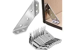 GLARIC Universal Furniture Corner Connector, 10PCS with Screws Heavy Duty Angle Shelf Brackets for Wood, Trapeziform Corner Brace, Triangle Support Frame Stainless Steel Corner Bracket for Shelf Cabinet Tab