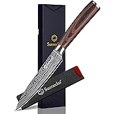 Sunnecko 5 inch Kitchen Utility Knife,Multipurpose Small Kitchen Knife,High Carbon Stainless Steel Paring Knife for Fruit and Vegetable Cutting.