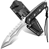 Freelander Fixed Blade Knife with Sheath, Full Tang Tactical Knife for Men | D2 Steel Hunting Knives with Anti-Slip Grip, Ergonomic Black Handle, Portable Sheath for Outdoor Carry, Gifts for Men